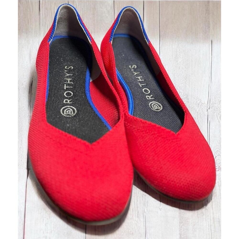 Rothy's Flats Women's Size 7 Red Round Toe Slip-On Knit Shoes EUC Lk Nw